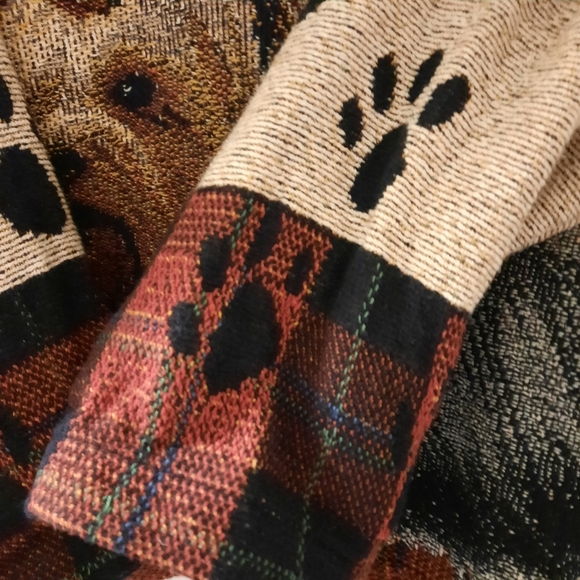 Vtg SUGAR STREET WEAVER Yorkshire Terrier Tapestry Jacket Cardigan Dogs Cottage - Picture 11 of 16